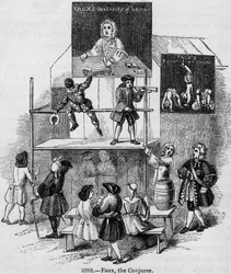 Twee advertenties met betrekking tot Faux, de goochelaar, c.1731-34 (detail)